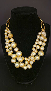 Plunder Design Matte Gold 3-Strand Pearl Necklace